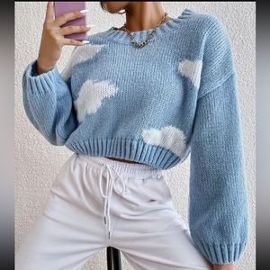 Cloud pattern Rib-Knit crop Sweater
